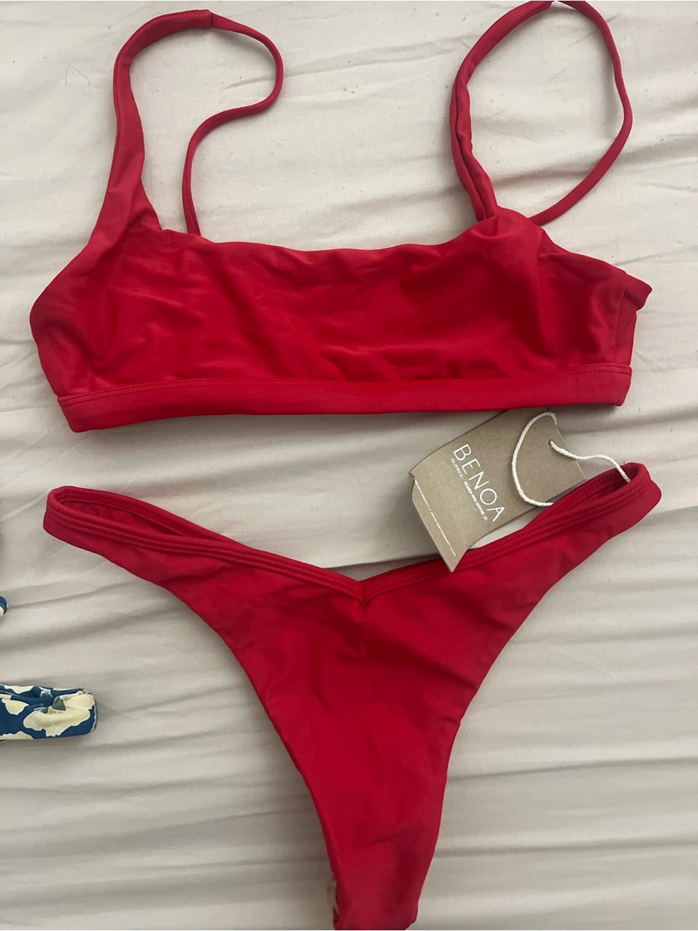 Benoa Swim Red Scoop Bralette Bikini with V-Cut Bottoms